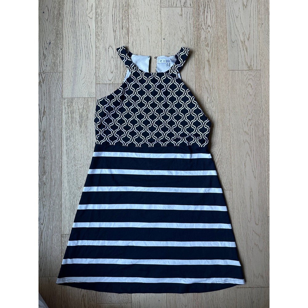 Southern Tide Womens Navy White Geometric Striped Halter A-Line Dress Size M